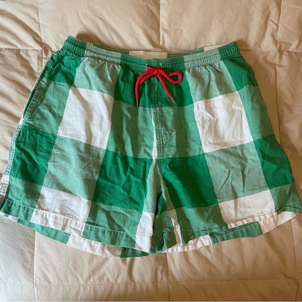 Green and White Checkered Men's Shorts